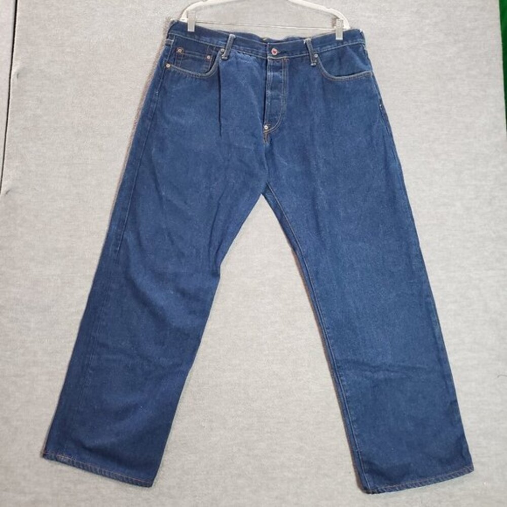VINTAGE Evisu Men Jeans 38x33 Blue Daicock Camo Japan Skater Button Fly‎ Y2K